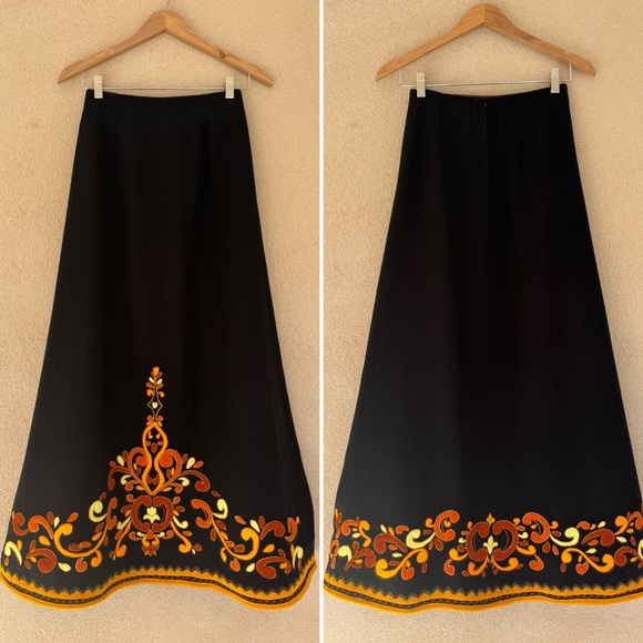 H. Fabrikant Dresses & Skirts - VTG H.Fabrikant One-of-Kind Embroidered Wool lined maxi skirt. Sz XS